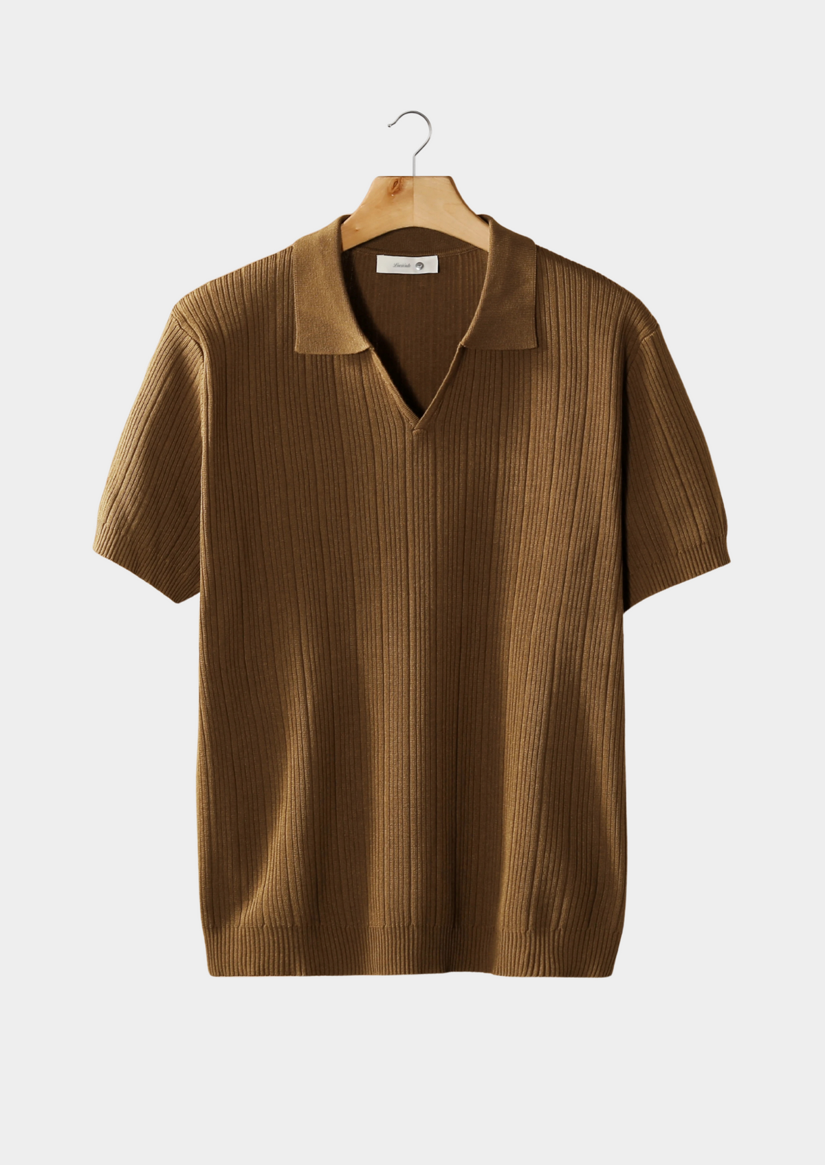 Caramel Ribbed Open Collar Polo