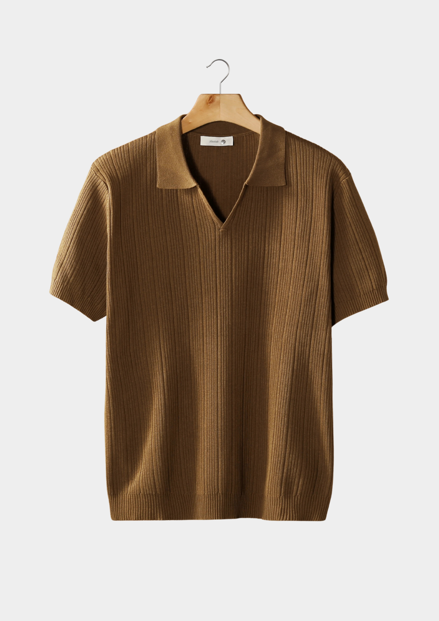 Caramel Ribbed Open Collar Polo