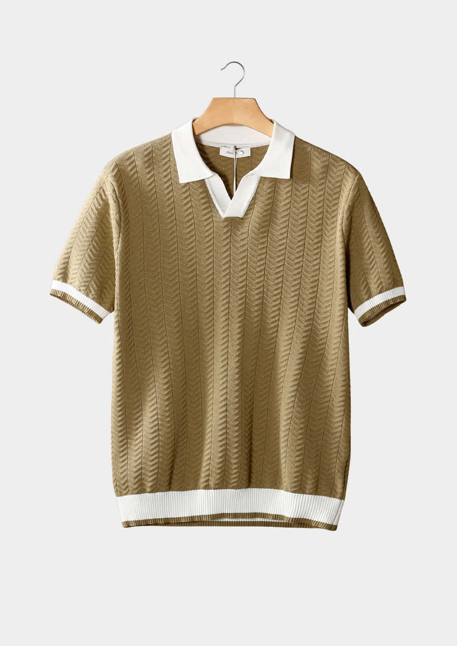 Almond Textured Polo with Contrast Detailing