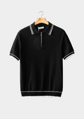 Wavy Textured Black Zipper Polo