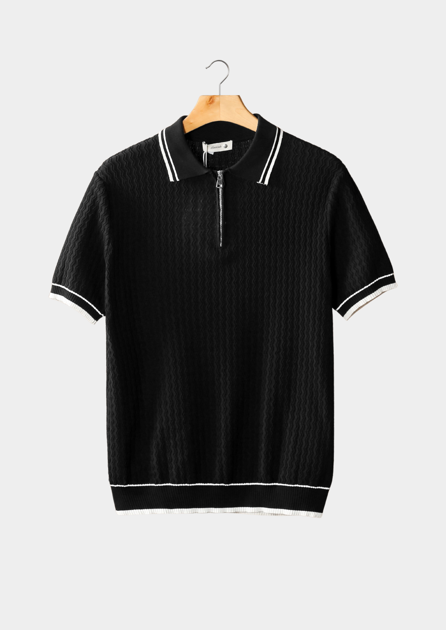 Wavy Textured Black Zipper Polo