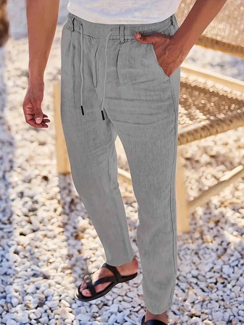 WIDE LINEN TROUSERS WITH CORD