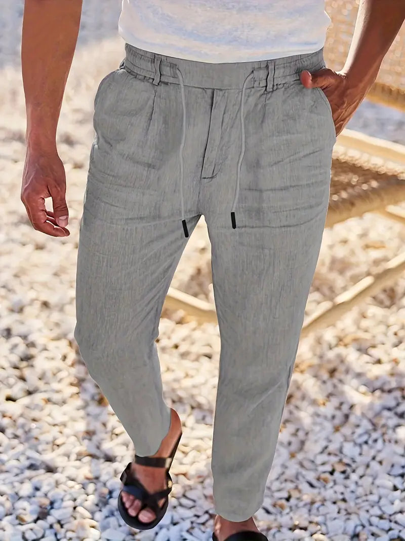 WIDE LINEN TROUSERS WITH CORD