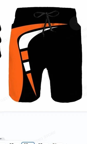 Men's Summer Swim Trunks with Drawstring and Graphic Design