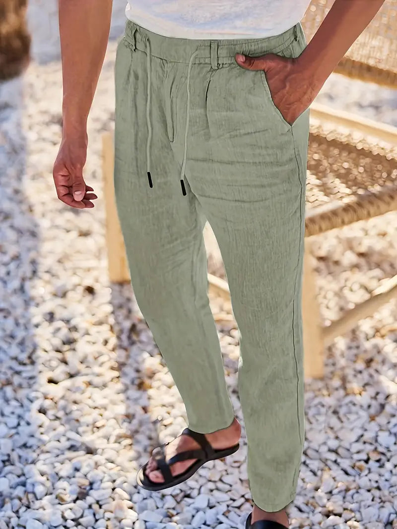WIDE LINEN TROUSERS WITH CORD