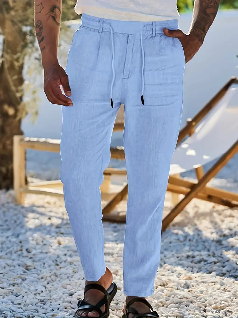 WIDE LINEN TROUSERS WITH CORD