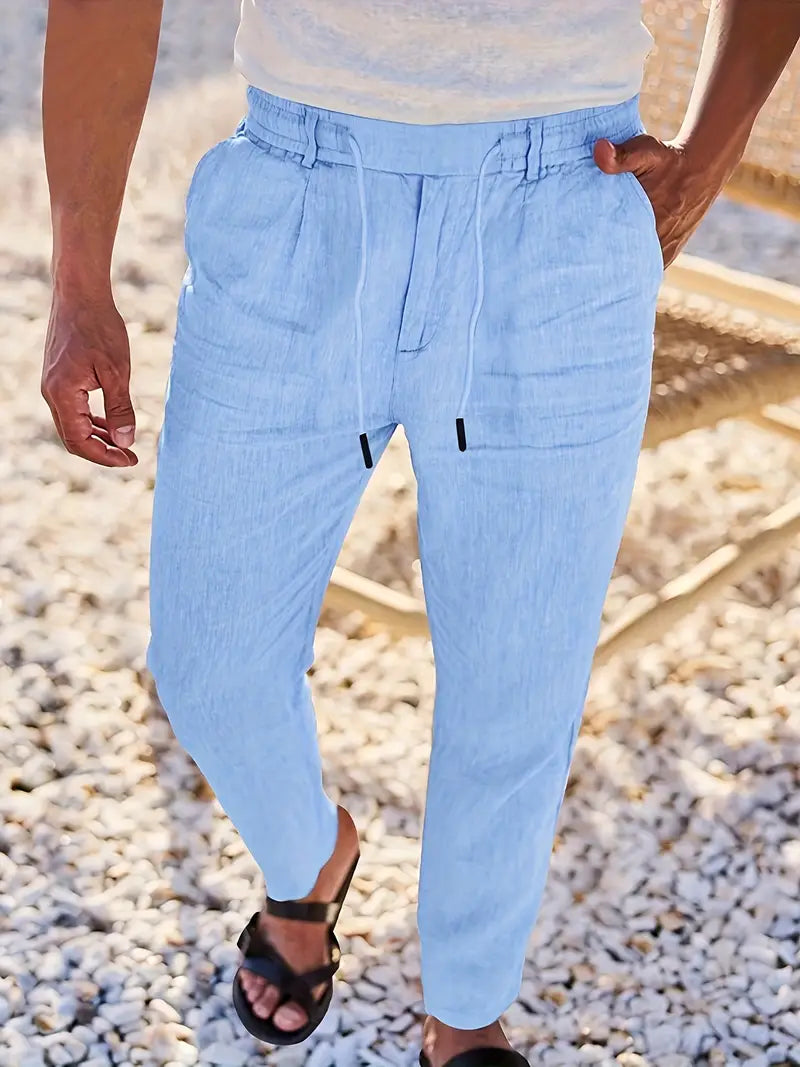 WIDE LINEN TROUSERS WITH CORD