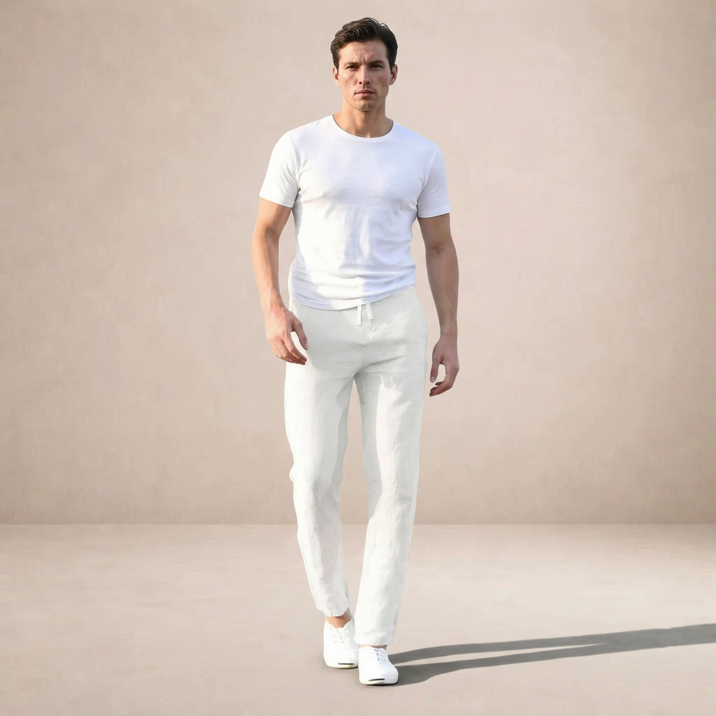 Linen Summer Trousers for Men in Classic Beige