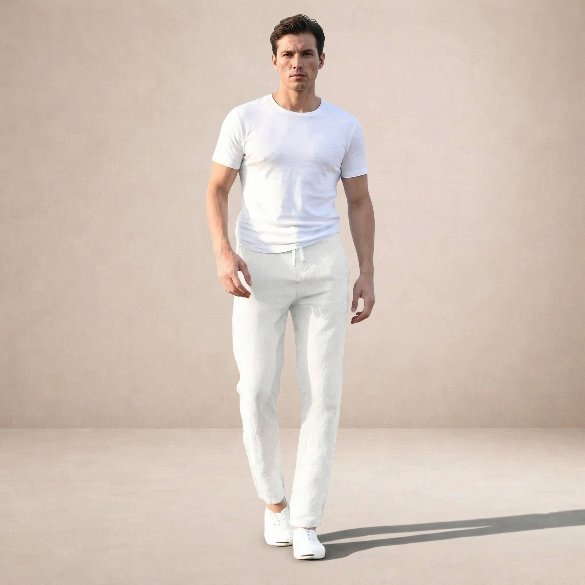 Linen Summer Trousers for Men in Classic Beige