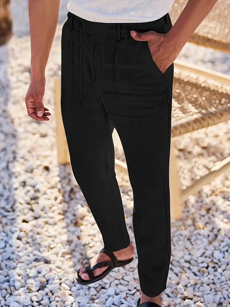 WIDE LINEN TROUSERS WITH CORD