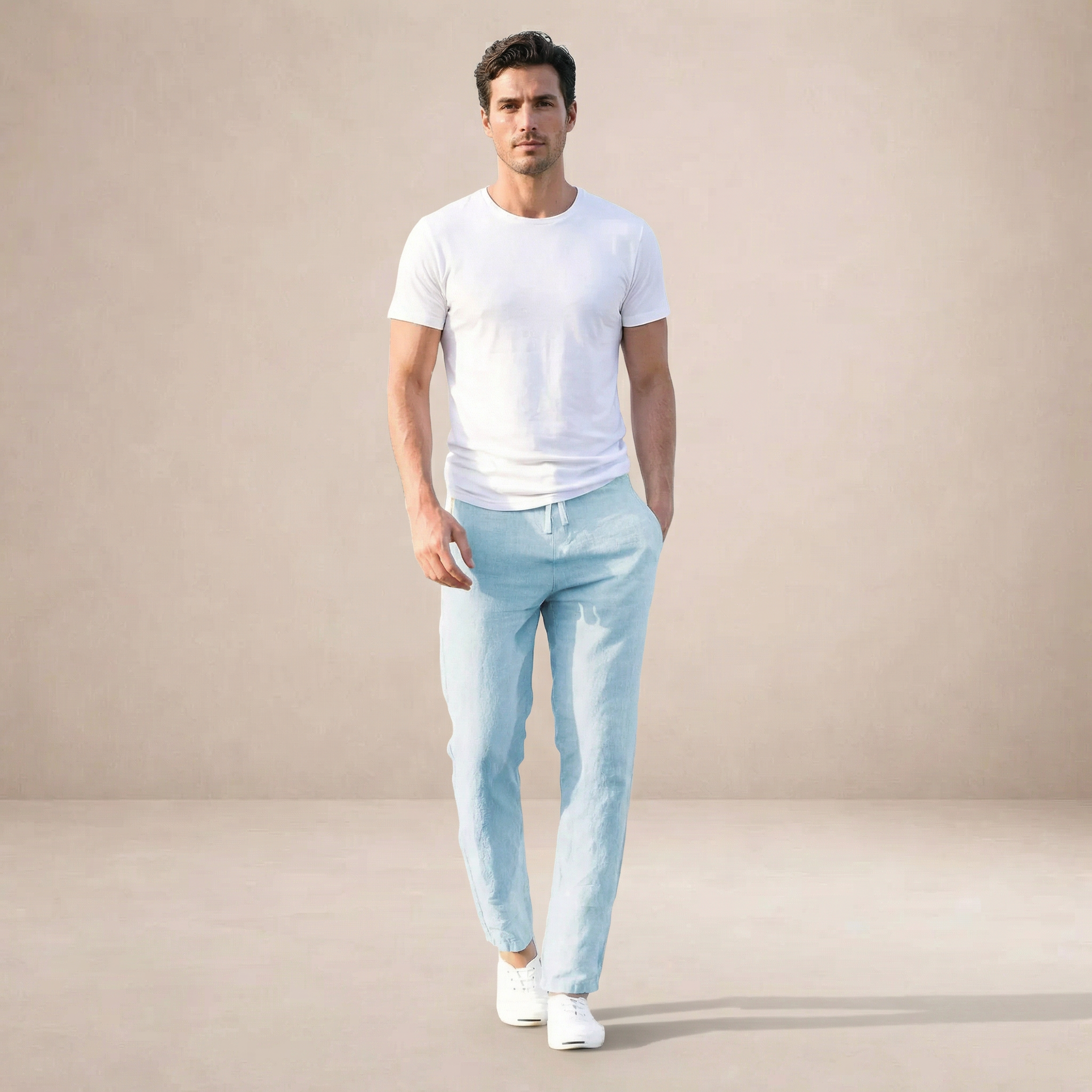Linen Summer Trousers for Men in Classic Beige