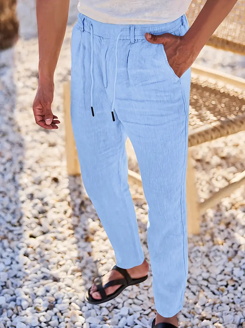 WIDE LINEN TROUSERS WITH CORD