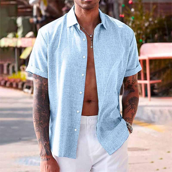 Men's Short-Sleeve Linen Shirt in Summer White