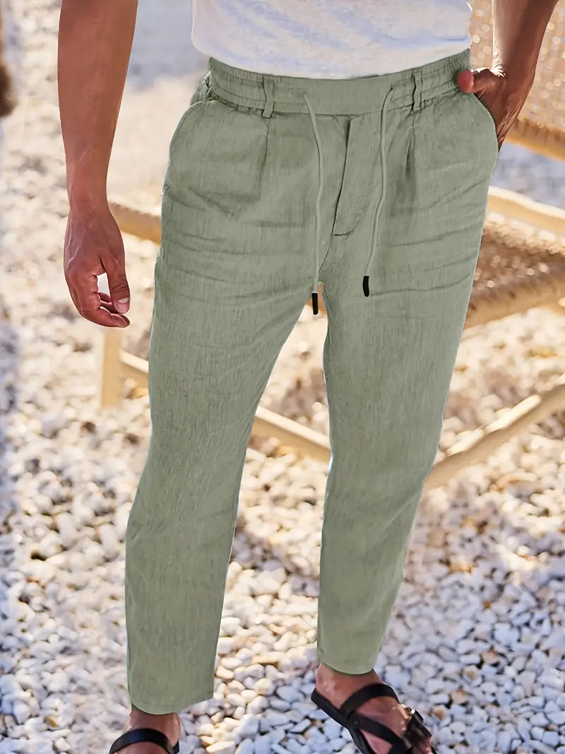 WIDE LINEN TROUSERS WITH CORD
