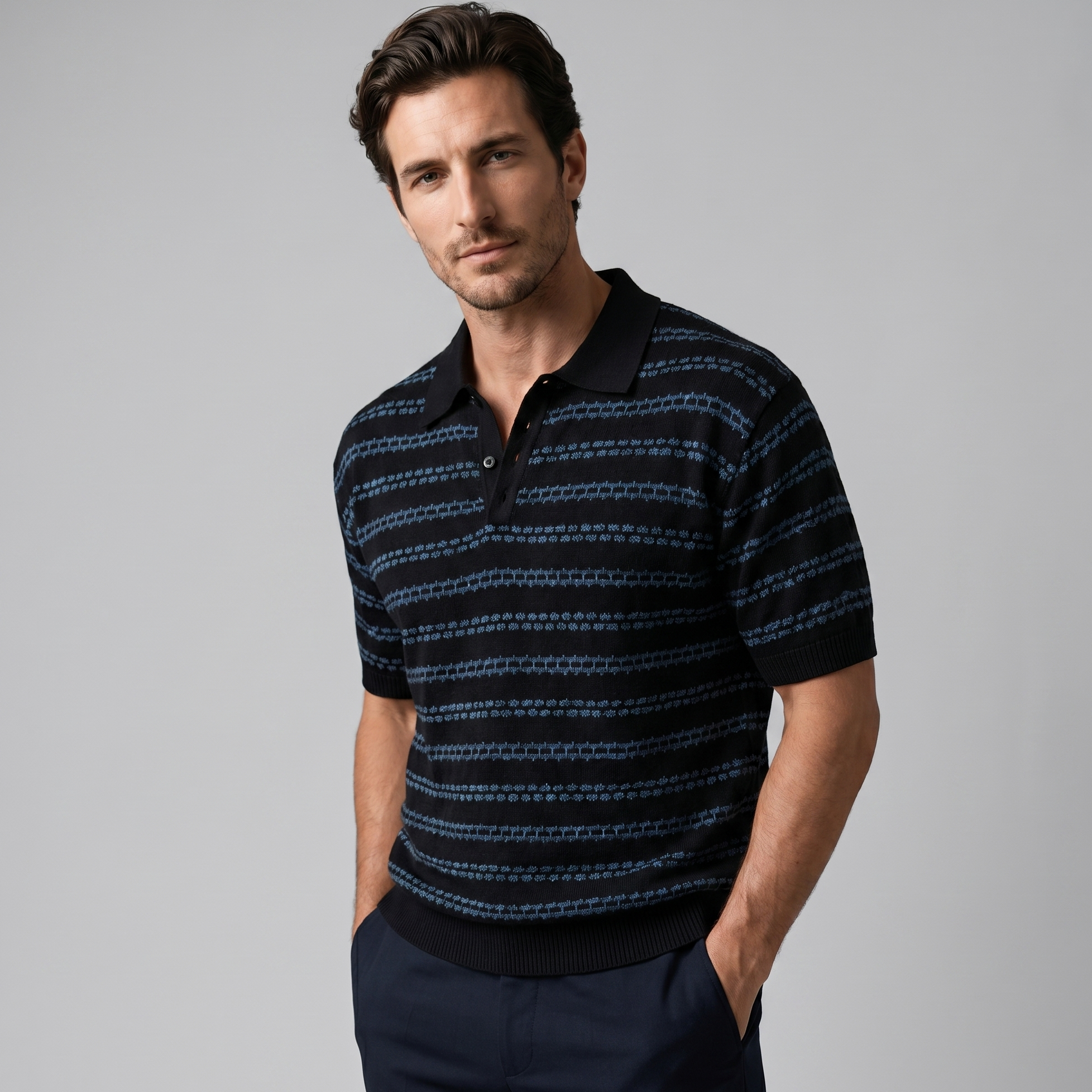 Tailored Knit Polo Shirt in Classic Navy