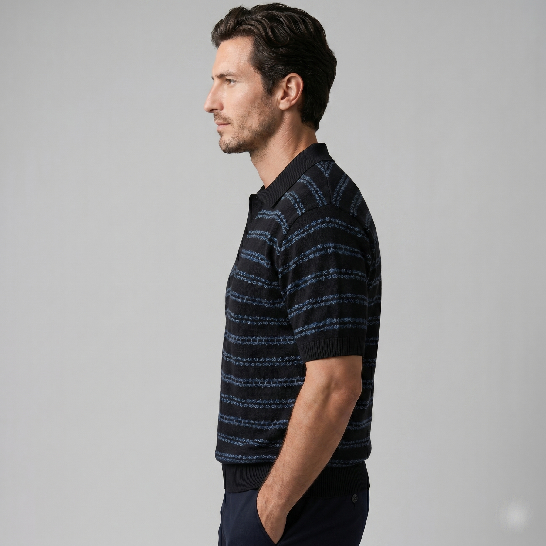 Tailored Knit Polo Shirt in Classic Navy