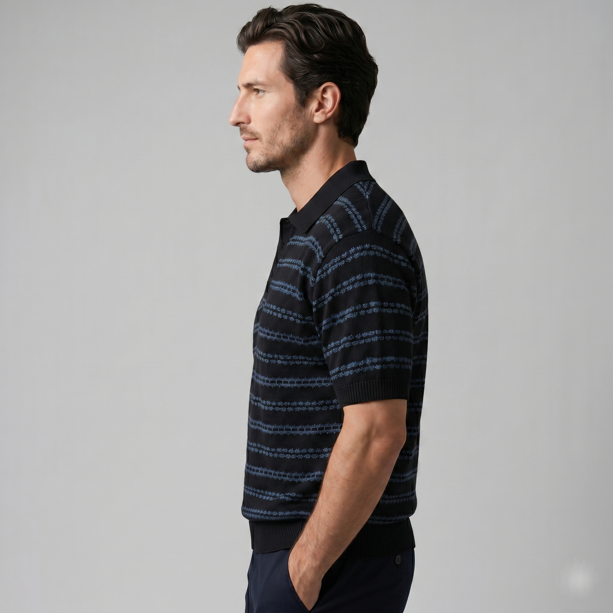 Tailored Knit Polo Shirt in Classic Navy