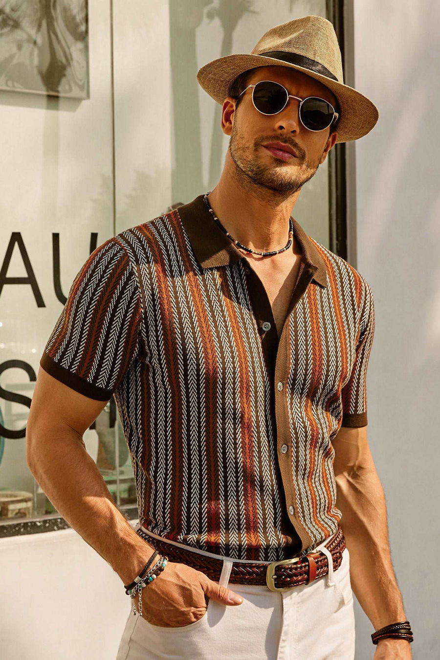 Striped Short Sleeve Polo for Men