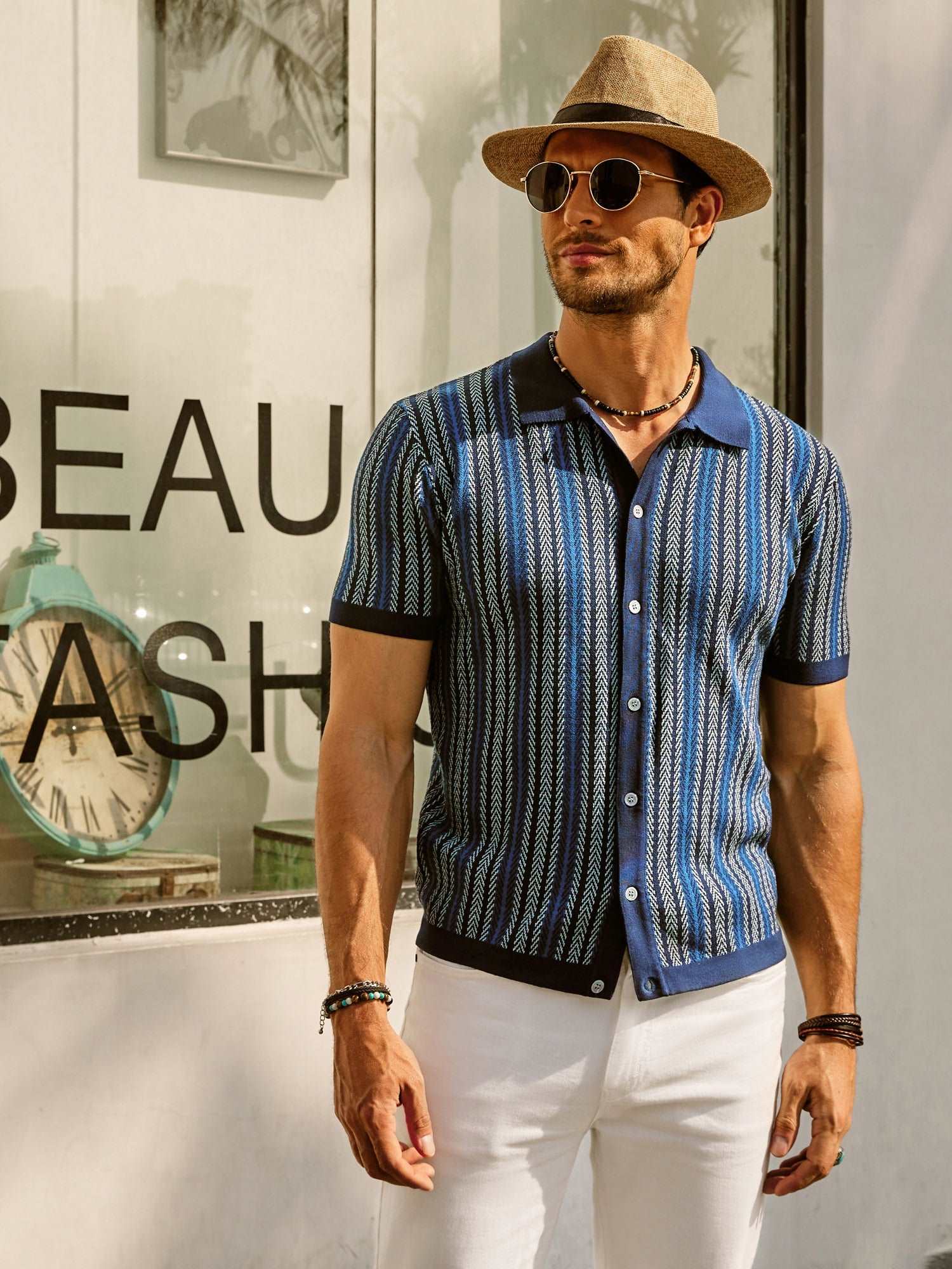 Striped Short Sleeve Polo for Men
