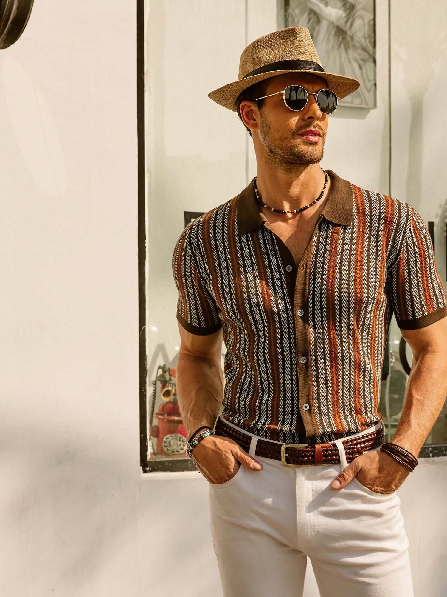 Striped Short Sleeve Polo for Men