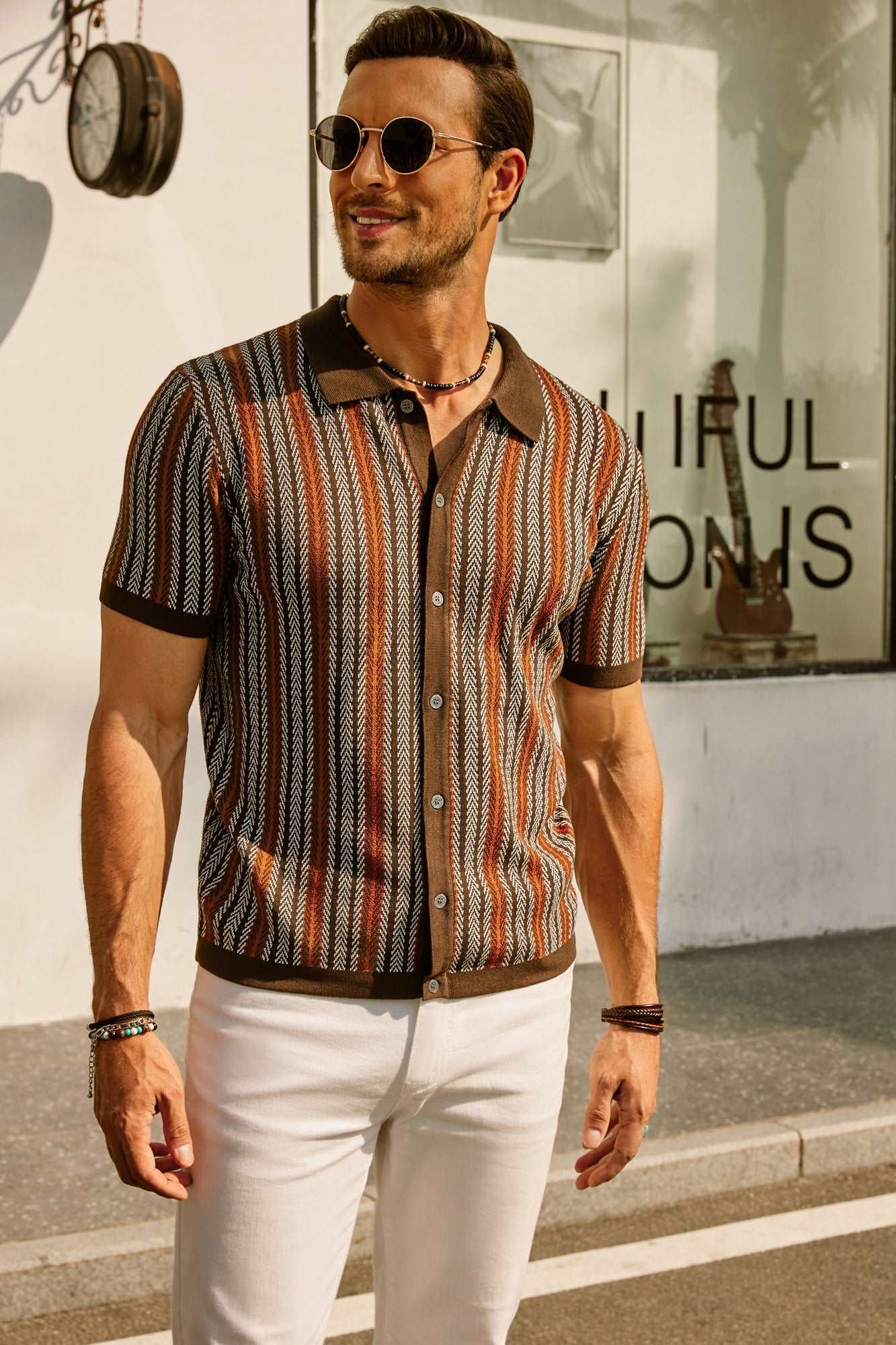 Striped Short Sleeve Polo for Men