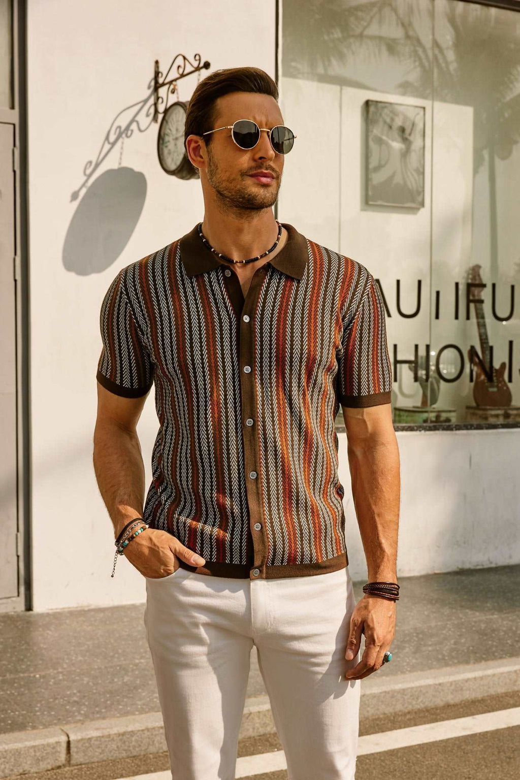 Striped Short Sleeve Polo for Men