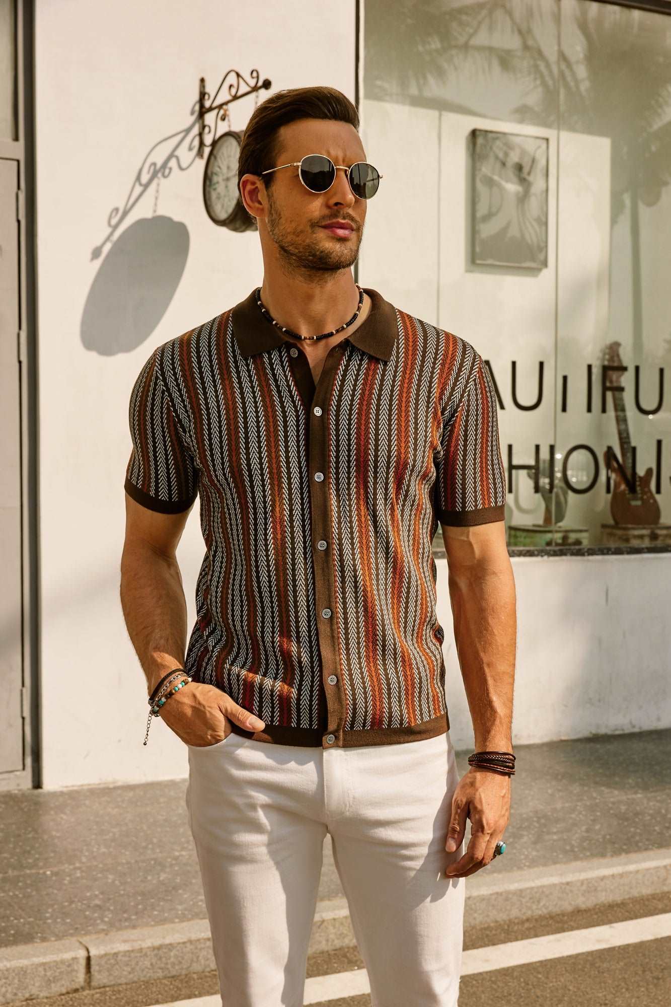Striped Short Sleeve Polo for Men