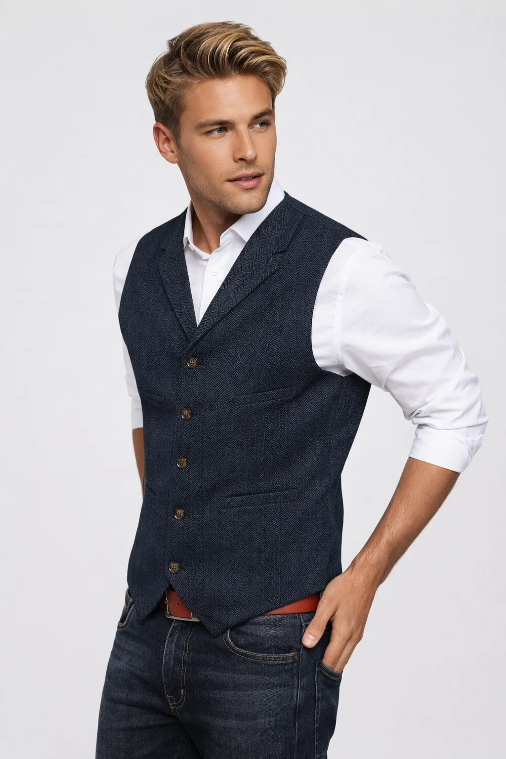 Refined Slim Fit Gilet in Classic Navy