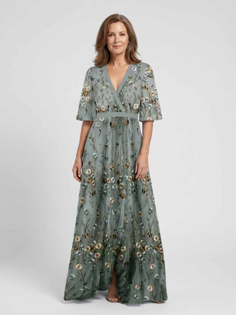 Elsie Floral V-Neck Dress in Silk