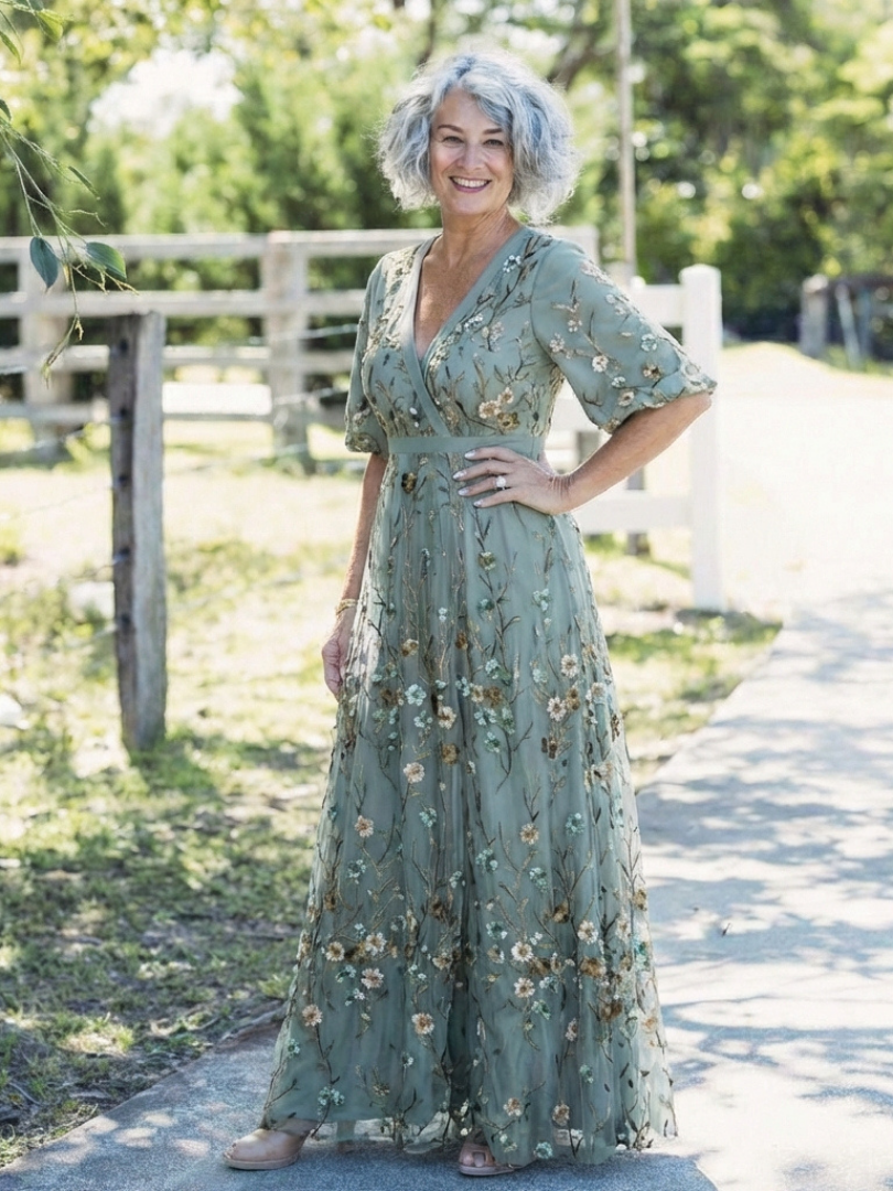 Elsie Floral V-Neck Dress in Silk