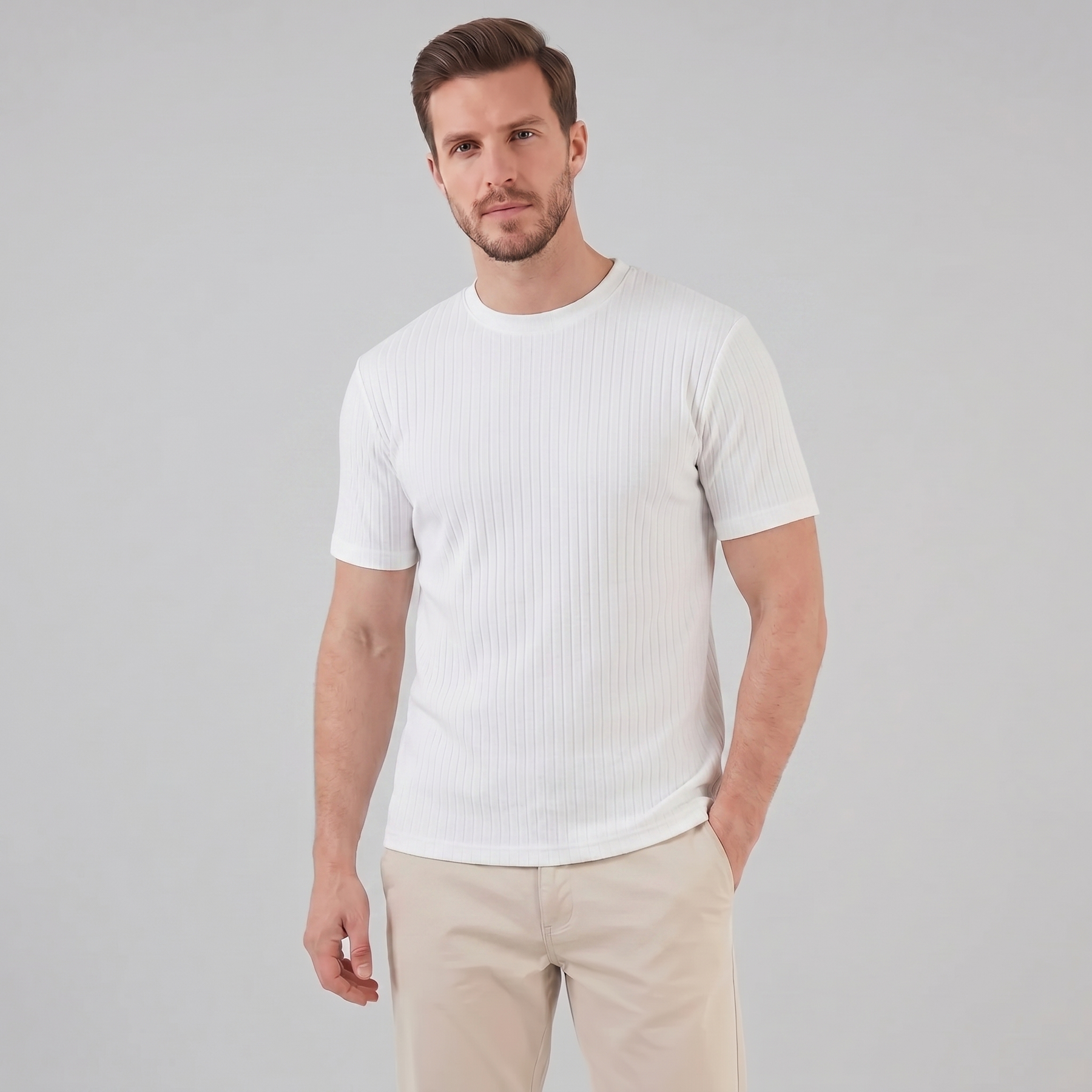 Timeless Slim Fit Henley Shirt in Classic White