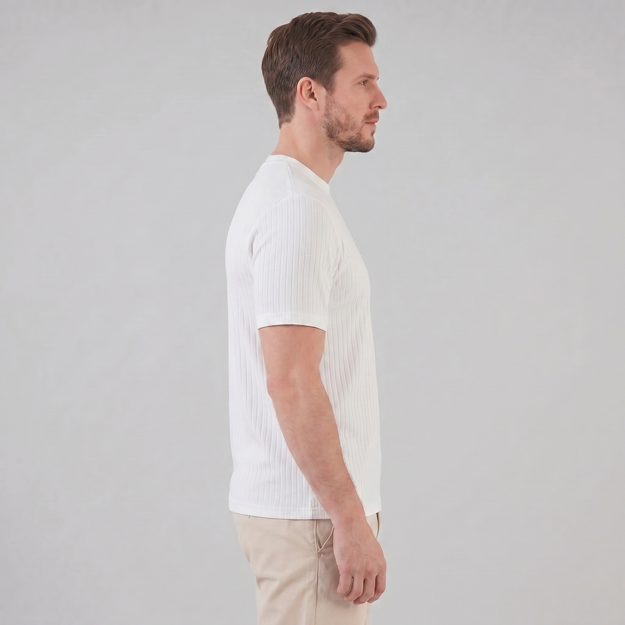 Timeless Slim Fit Henley Shirt in Classic White