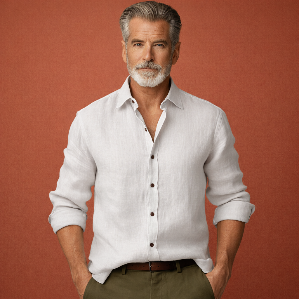 Men's Relaxed Fit Long Sleeve Shirt in Summer White