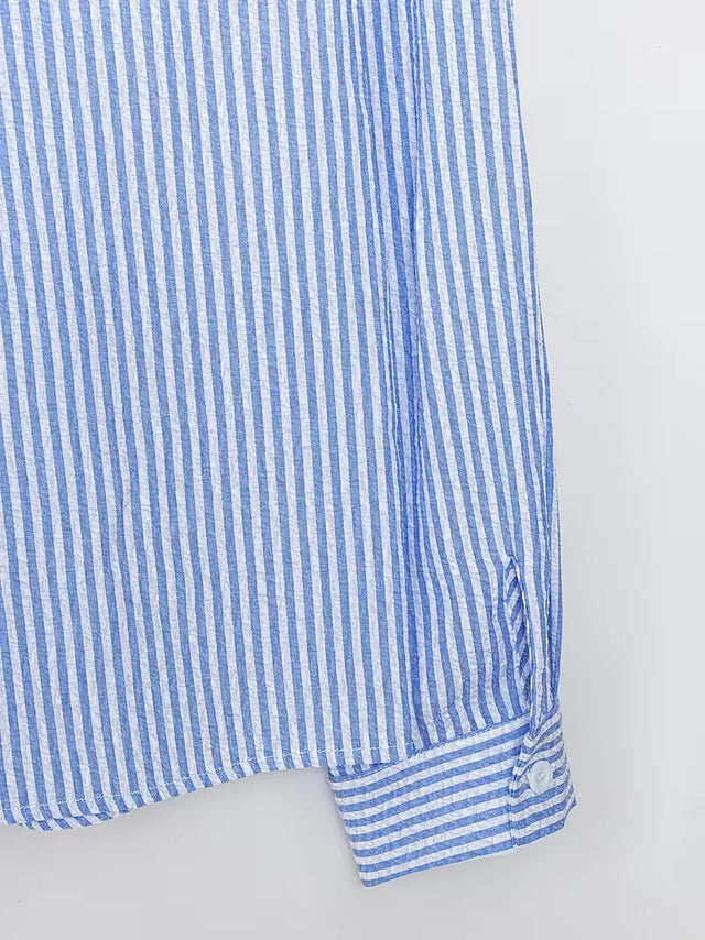 Men's Striped Long Sleeve Shirt in Classic Blue