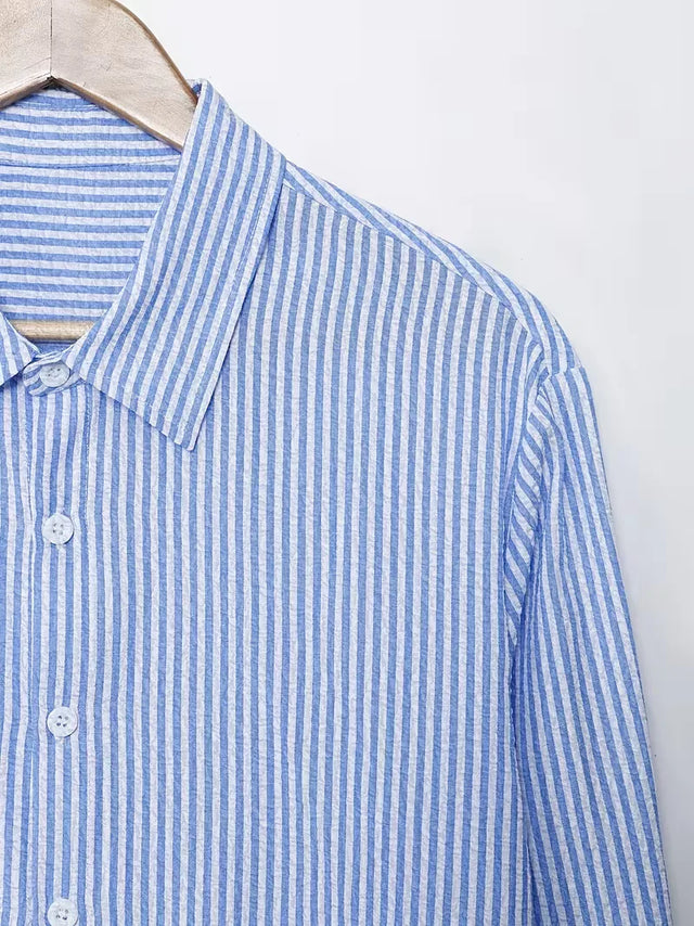 Men's Striped Long Sleeve Shirt in Classic Blue