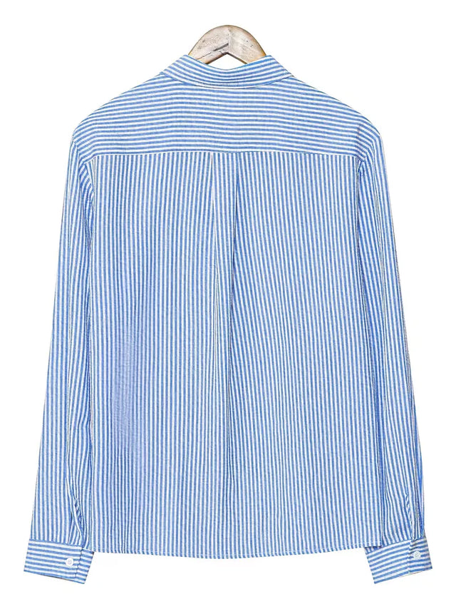 Men's Striped Long Sleeve Shirt in Classic Blue