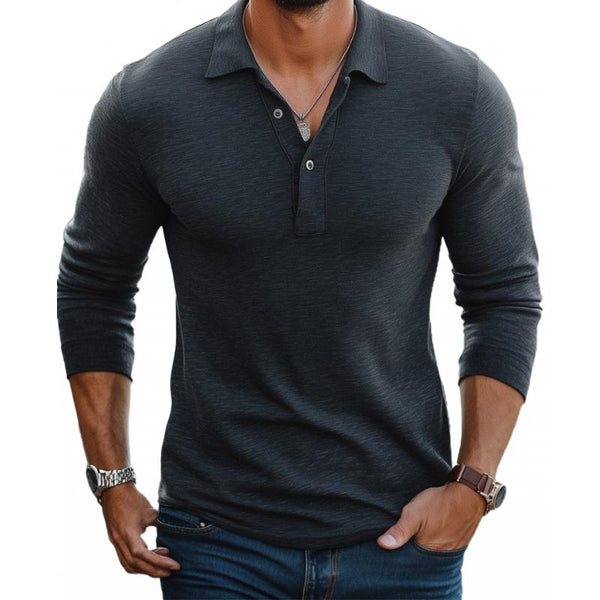 Men's Long Sleeve Slim Fit Polo in Classic Navy
