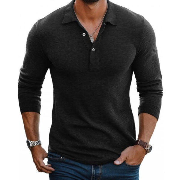 Men's Long Sleeve Slim Fit Polo in Classic Navy