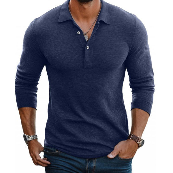 Men's Long Sleeve Slim Fit Polo in Classic Navy