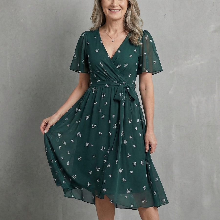 Luneth Silk V-Neck Dress