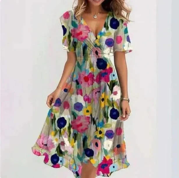 Luneth Silk V-Neck Dress