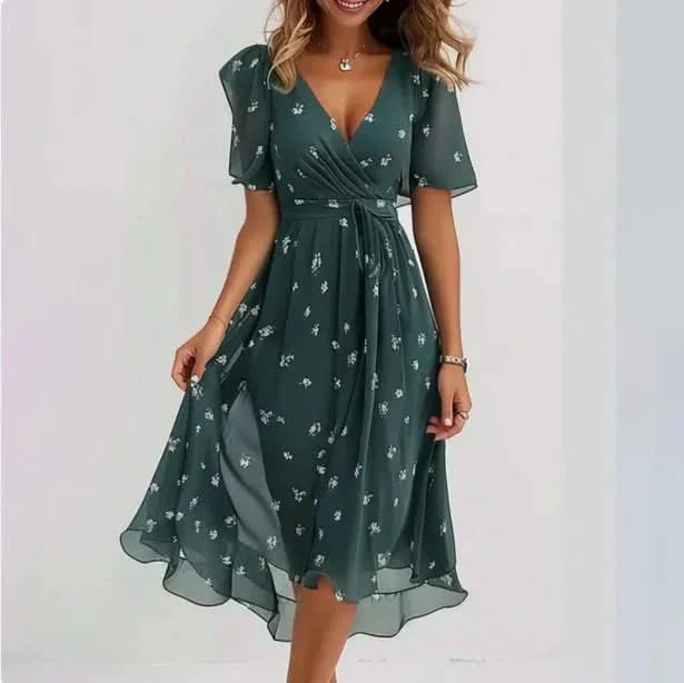 Luneth Silk V-Neck Dress