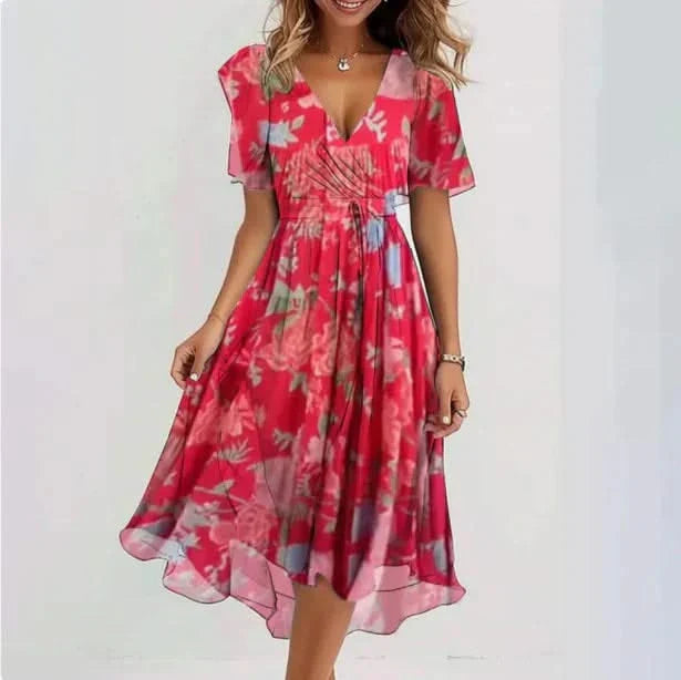 Luneth Silk V-Neck Dress
