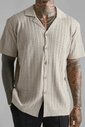Jacquard Top with Round Neck in Summer Beige