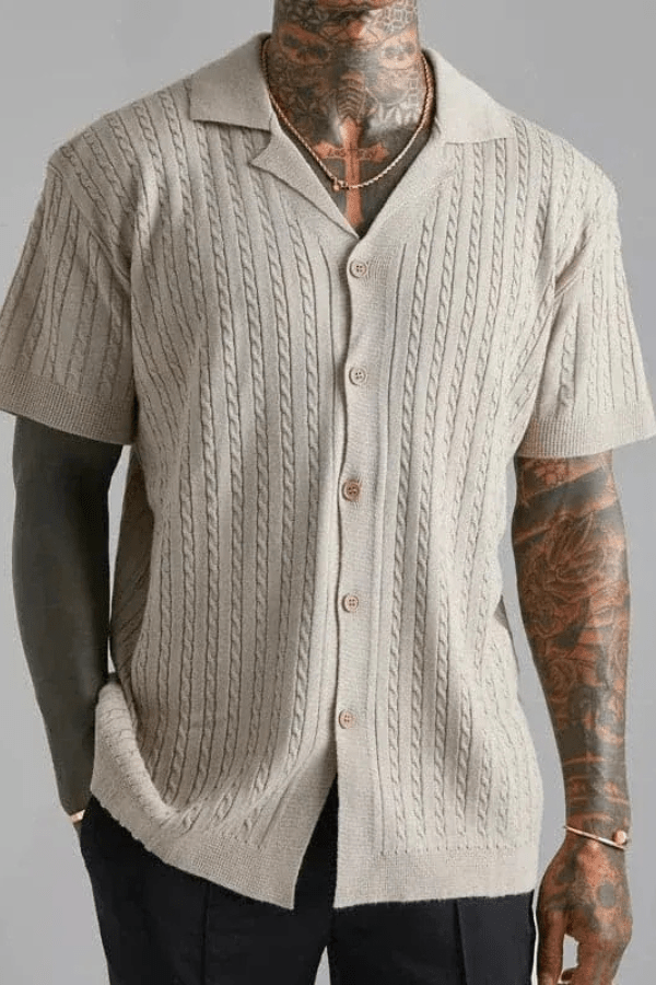 Jacquard Top with Round Neck in Summer Beige