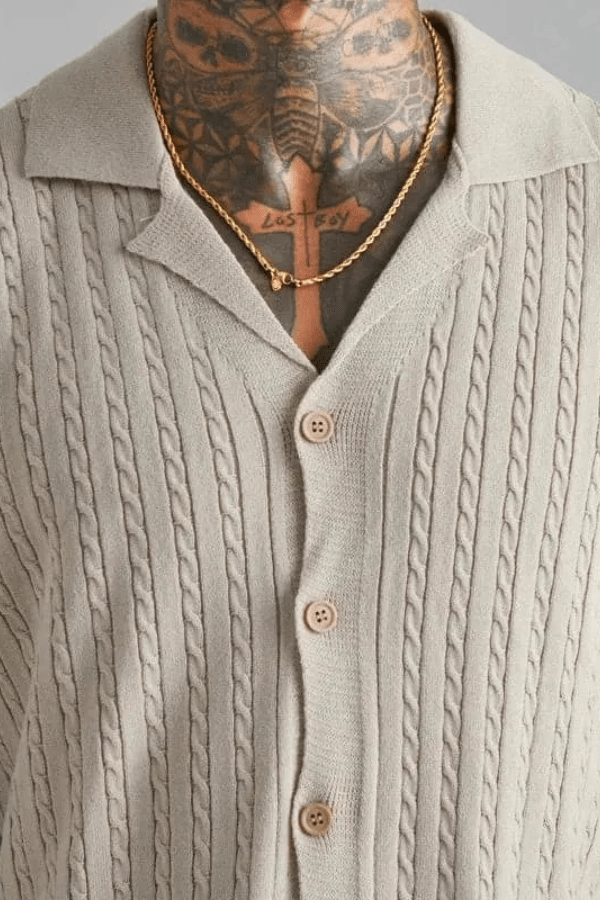 Jacquard Top with Round Neck in Summer Beige