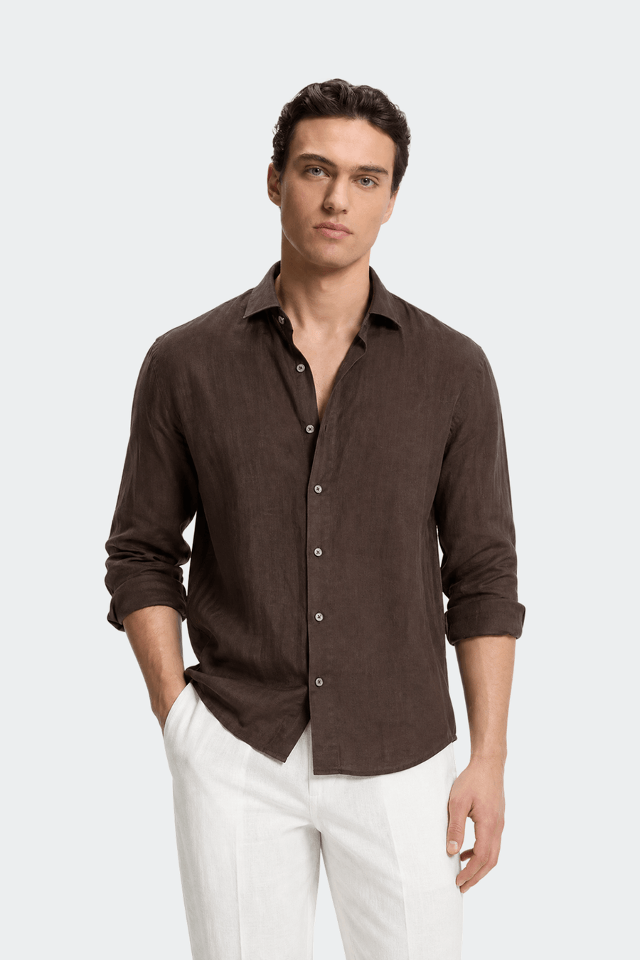 Linen Shirt for Men, Relaxed Fit, Spread Collar