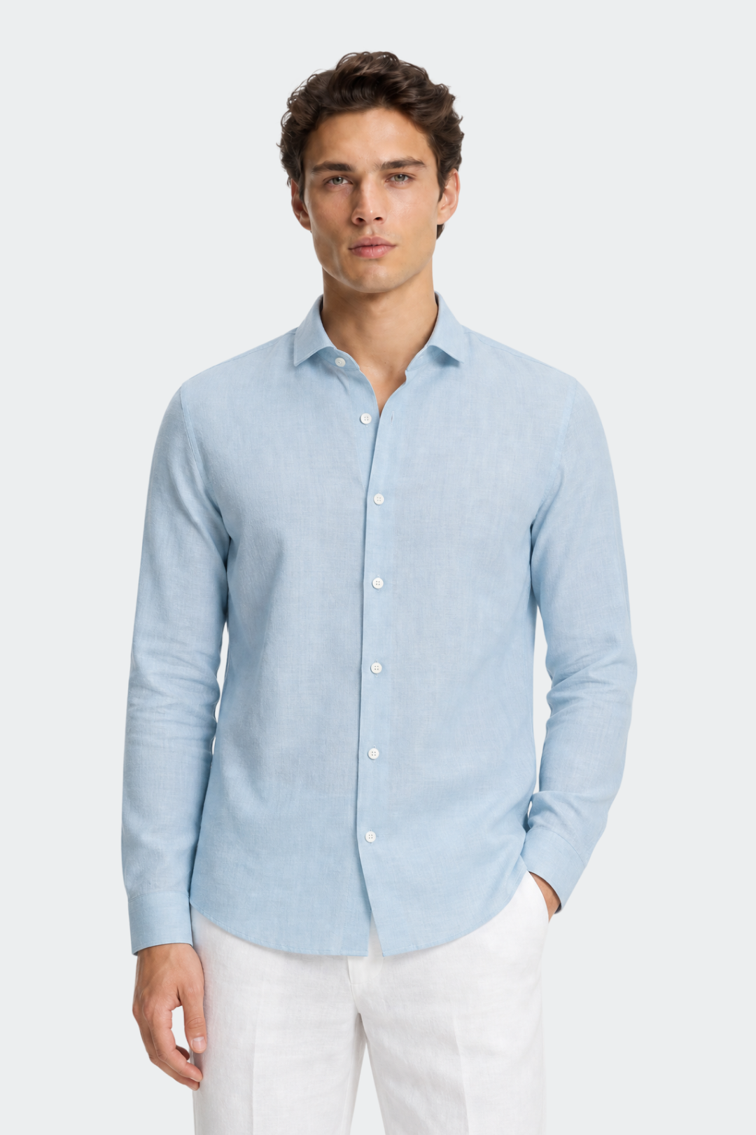 Linen Shirt for Men, Relaxed Fit, Spread Collar