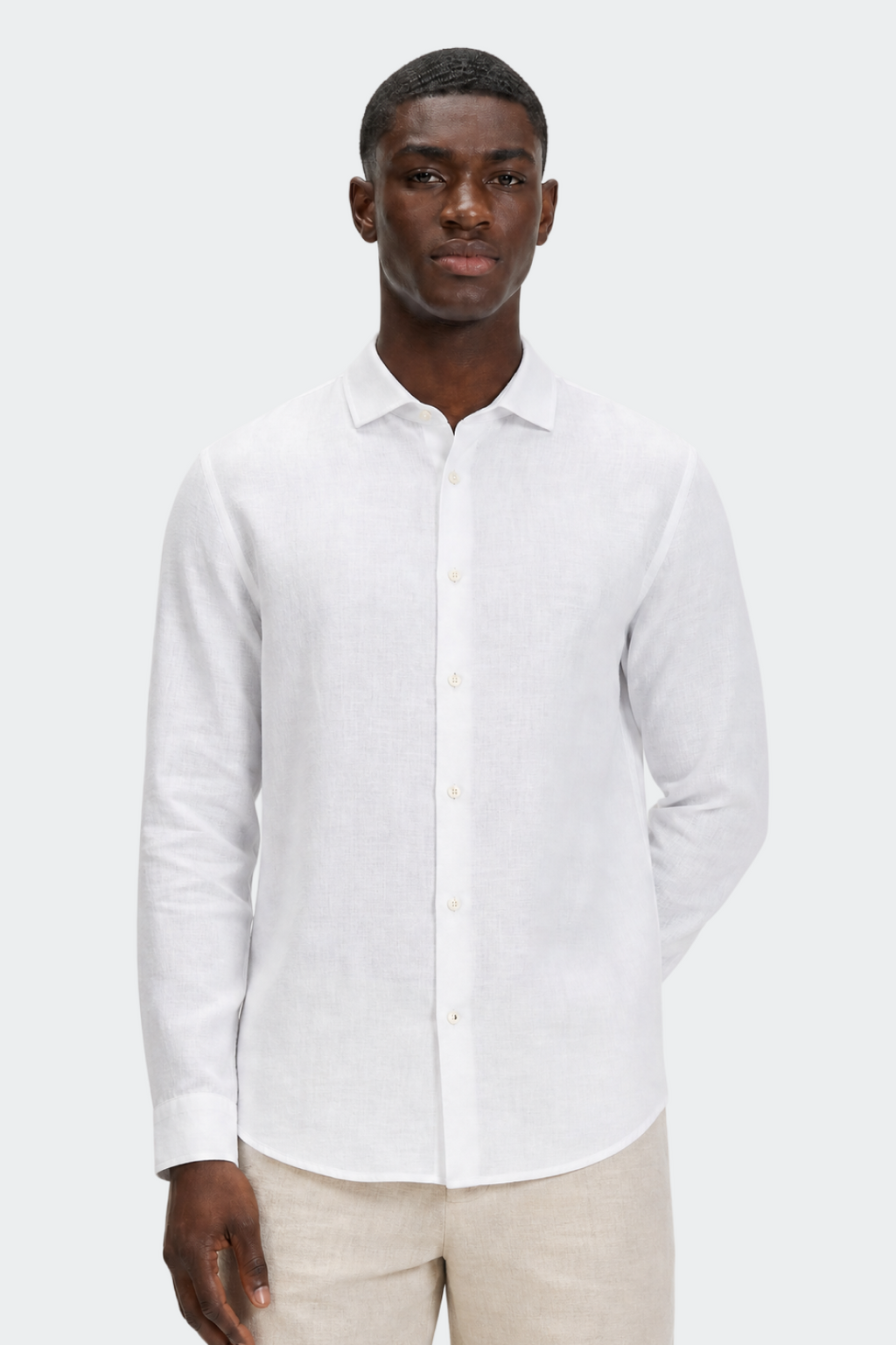 Linen Shirt for Men, Relaxed Fit, Spread Collar