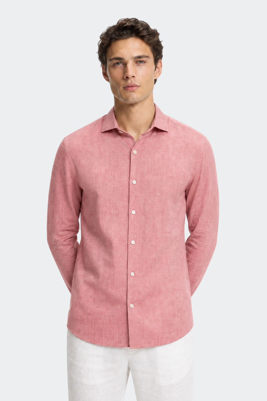 Linen Shirt for Men, Relaxed Fit, Spread Collar